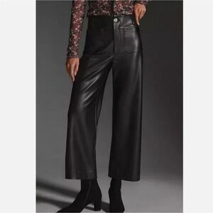 Anthropologie Colette Faux Leather Pants Wide Leg Maeve Vegan Black Size 24‎